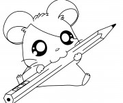 Coloriage Hamtaro tient un crayon