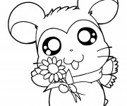 Coloriage Hamtaro tient une fleur de tounesol