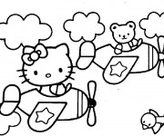 Coloriage Hello Kitty en avion