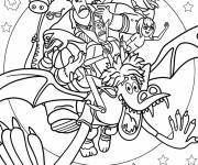 Coloriage Dracula et ses amis en voyage sur le dragon