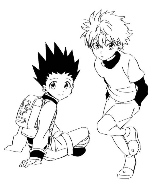 Coloriage Gon et son ami Killua anime dessin gratuit à imprimer