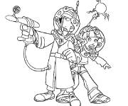 Coloriage inspecteur gadget et Sophie dans l'espace