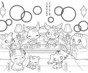 Coloriage Les Jewelpets se reunissent pour manger le g&acirc;teau