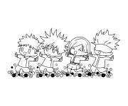 Coloriage Chibi Gojo, Megumi, Yuji et Nobara