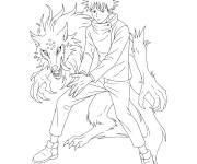 Coloriage Megumi Fushiguro et le loup de Jujutsu kaisen