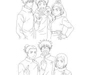 Coloriage Personnages de Jujutsu Kaisen avec le signe de d&eacute;fi