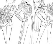 Coloriage Huntrix avec des bouquets de fleurs