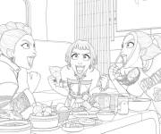 Coloriage Huntrix de Kpop Demon Hunters au diner