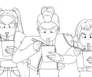 Coloriage Kpop Demon Hunters en mangeant des nouilles