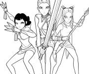 Coloriage Mira, Zoey et Rumi avec leurs armes pret pour le combat