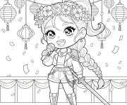 Coloriage Rumi en performance sur sc&egrave;ne kawaii