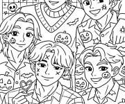 Coloriage Saga Boys de Kpop Demon Hunters style anime