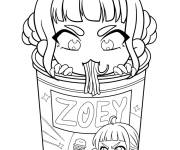 Coloriage Zoey mange des nouilles