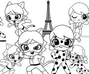 Coloriage Chat noir et Ladybug à Paris