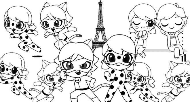 Coloriage et dessins gratuits Chat noir et Ladybug à Paris à imprimer