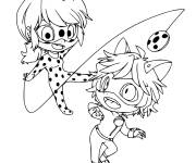 Coloriage Ladybug et chat noir en jouant