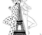 Coloriage Laybug Chat noir et le tour Eiffel 