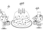 Coloriage Ben et Holly et g&acirc;teau d'anniversaire