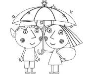 Coloriage Ben et Holly sous le parapluie