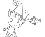 Coloriage Ben s'amuse avec le poisson Le Petit Royaume De Ben Et Holly