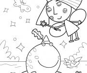Coloriage Holly utilise une baguette magique sur le prince grenouille