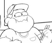 Coloriage Bill Green qui mange avec des baguettes