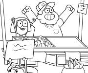 Coloriage Bill, Tilly et Cricket Green vendent des l&eacute;gumes