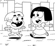 Coloriage Cricket et Tilly Green jouent dans le jardin