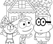Coloriage Famille de Les Green &agrave; Big City devant leur maison