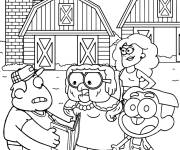 Coloriage Famille de Les Green &agrave; Big City et Bill lisant une conte