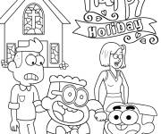 Coloriage Famille de Les Green &agrave; Big City profitent de leur vacance