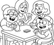 Coloriage Famille Green jouant au carte
