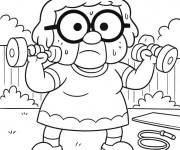 Coloriage Grand m&egrave;re Alice fait du sport