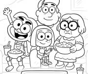 Coloriage La famille verte pendant la soir&eacute;e cin&eacute;ma