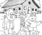 Coloriage Personnages de Les Green &agrave; Big City dans la ferme avec des animau
