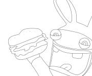 Coloriage Lapin cr&eacute;tin aime le hamburger