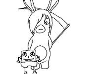 Coloriage et dessins gratuit Lapin cr&eacute;tin avec Bob l'&eacute;ponge à imprimer