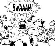 Coloriage et dessins gratuit Lapin cr&eacute;tin entre les chiens à imprimer