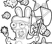 Coloriage Lapin cr&eacute;tin et les &eacute;l&eacute;ments de l'oc&eacute;an