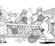 Coloriage et dessins gratuit Lapin cr&eacute;tin joue au tennis à imprimer