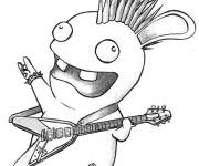Coloriage et dessins gratuit lapin cr&eacute;tin, le Rock Star à imprimer