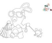 Coloriage et dessins gratuit lapin cr&eacute;tin se prom&egrave;ne avec son chien mignon à imprimer