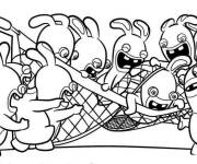 Coloriage et dessins gratuit Les lapins cr&eacute;tins dans le terrain de tennis à imprimer