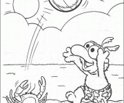Coloriage Bébé Gonzo joue à la plage