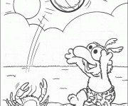 Coloriage B&eacute;b&eacute; Gonzo joue &agrave; la plage
