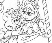 Coloriage Bébé Miss Piggy et ours s'amusent en couleur