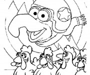 Coloriage Kermit et les poulets facile