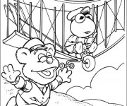 Coloriage Kermit pilote une avion ancienne en couleur