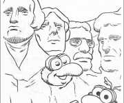 Coloriage Kermit sur Le Mont Rushmore humoristique
