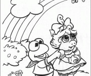 Coloriage Les Muppets et l'arc en ciel dessin facile